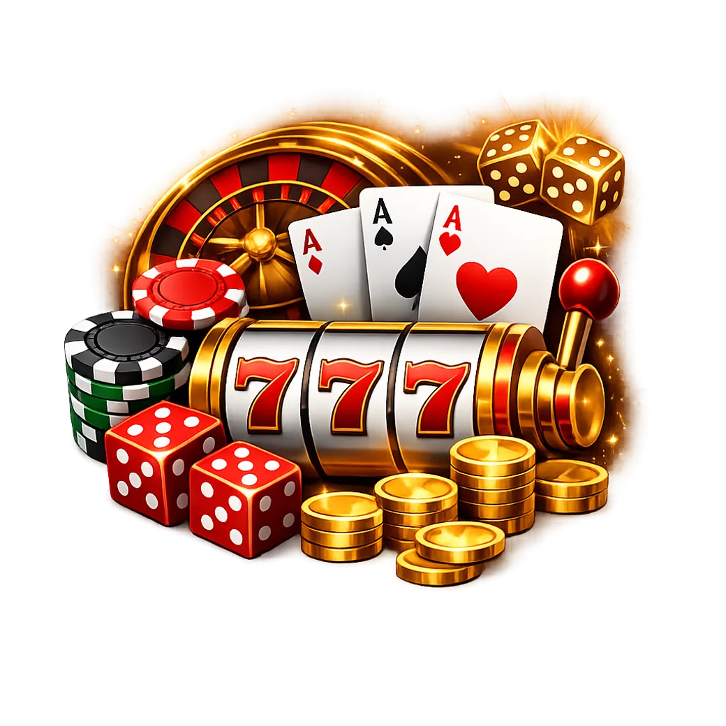 Premium online casino illustration with slots, cards, and chips for Demo Casino